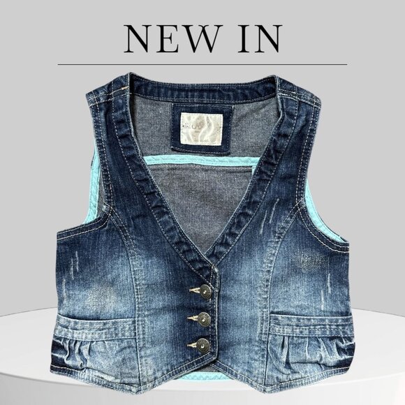 Justice Girls Distressed Denim Blue Vest 8 Button Front Comfortable 98% Cotton - Picture 1 of 6